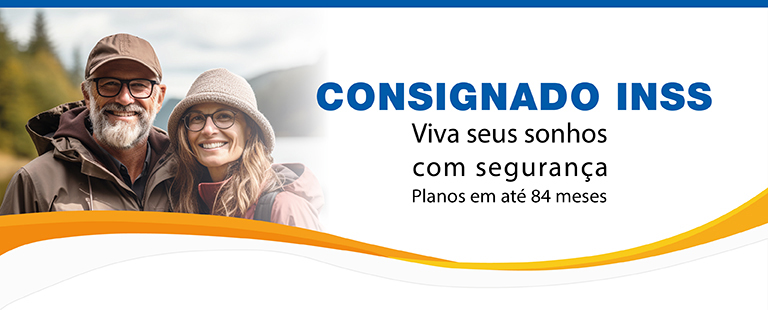 Banner decorativo INSS, planos em até 84 meses, viva seus sonhos com segurança